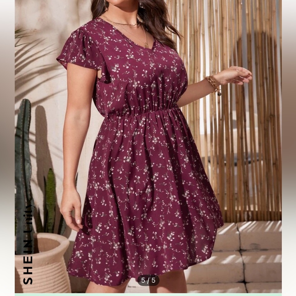 SHEIN curve 3X maroon floral dress, worn once